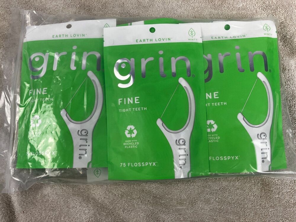 6-Pack Grin Oral Care Fine Flosspyx - Minty - 75ct per pack